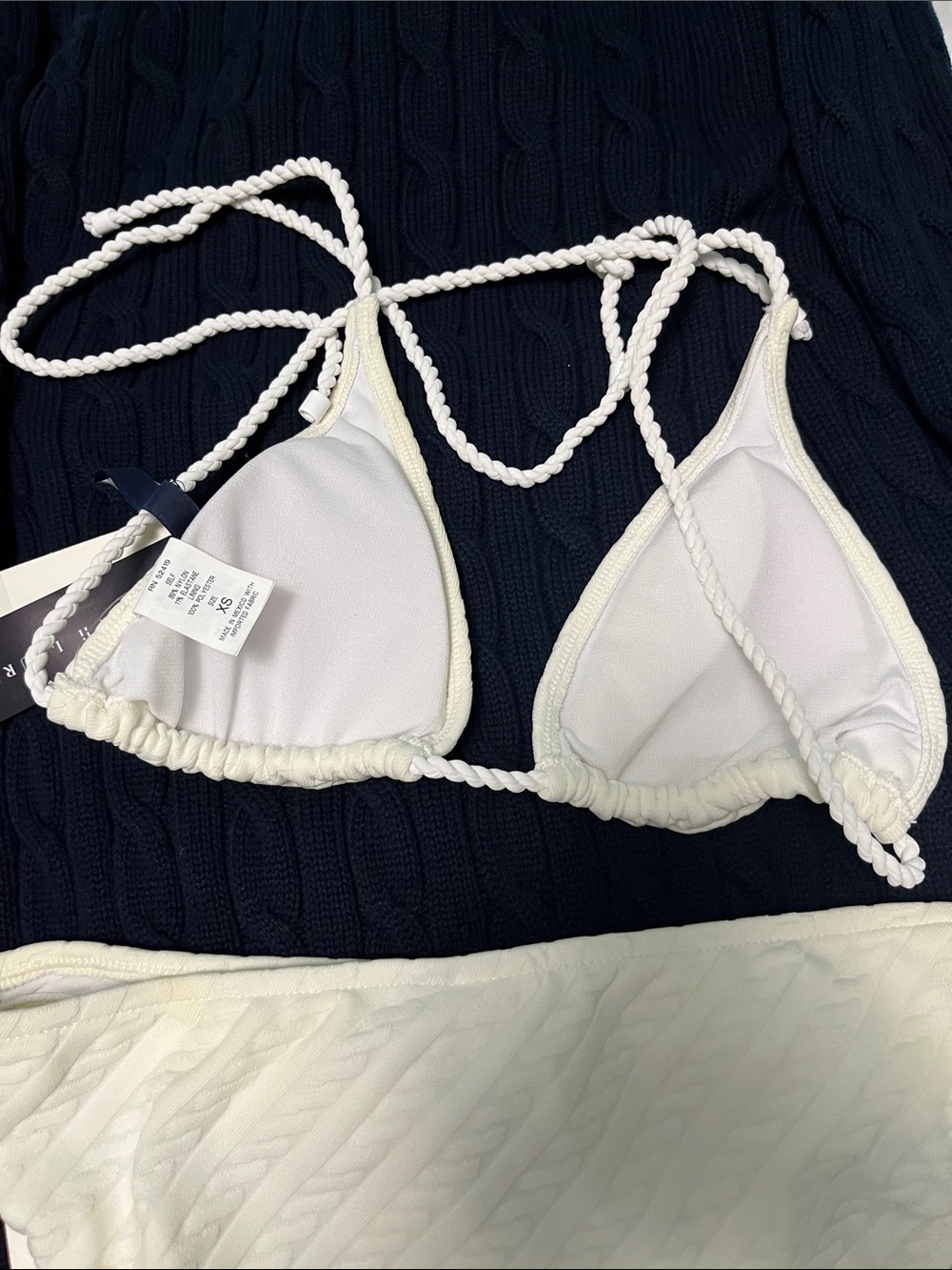 NWT 2 piece Ralph Lauren Cream / white Quilted Triangle Bikini swimsuit size XS - Picture 6 of 6